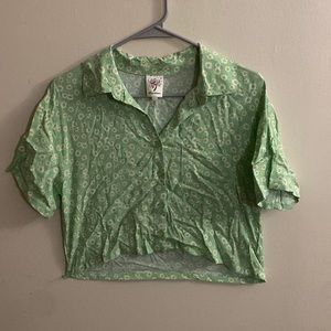 Light green with daisy flower prints- cropped and button up